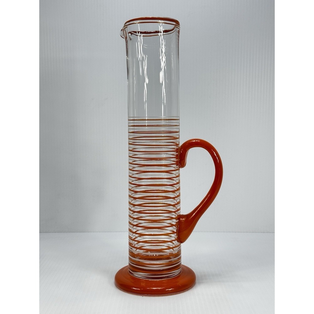 VTG Czechoslovakian Bohemia Glass Hand Painted‎ Martini Pitcher Orange White 14"